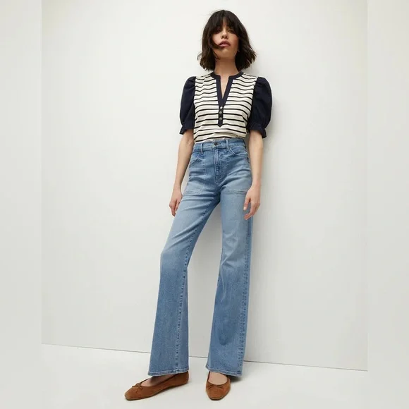 Veronica Beard Raegan Short Puff Sleeve Striped Top NWT - Picture 2 of 7